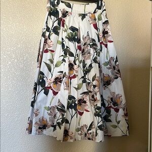 Zara Cream and Red Midi A-Line Skirt Pleated Cocktail